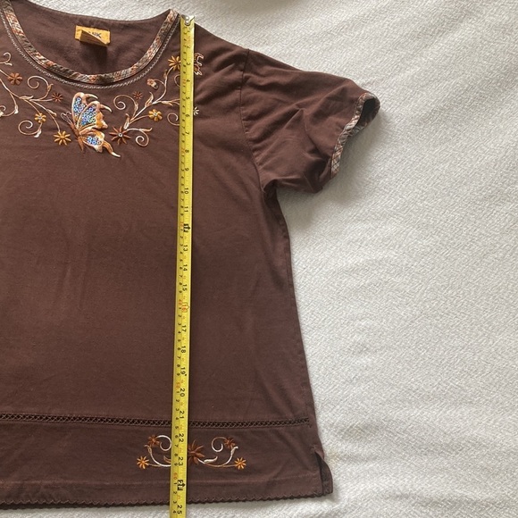 UNIK Brown EMBROIDERED FLOWERS/BUTTERFLY EMBELLISHED WITH RHINESTONES TOP Size L - Picture 8 of 9